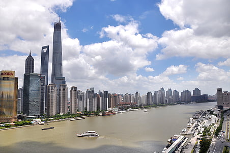 shanghai, sky, building, street, the bund, the scenery, tall buildings