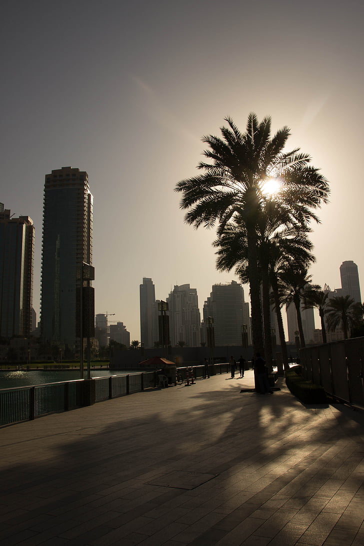 Дубай, Palm, вечірнє небо, Встановлююче сонце, НД, Захід сонця, ОАЕ