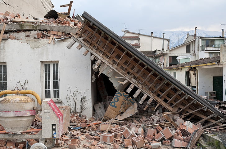 gempa bumi, puing-puing, runtuh, bencana, rumah, jalan, Onna