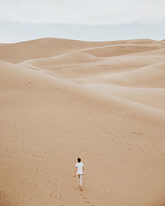 Laki-laki, berjalan, makanan penutup, gurun pasir, gumuk pasir, pasir, gurun