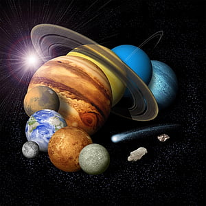 Montage, Planeten, Jupiter, Erde, Saturn, Neptun, Mars