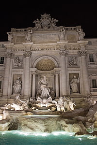 Рим, Италия, фонтан, Trevi, нощ, осветена, древен