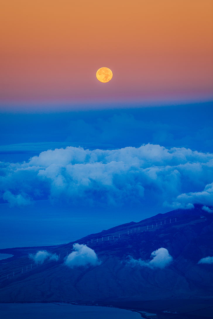 valkoinen, aidan, pilvistä, taivas, Sunset, pilvi, Moon