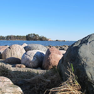 atklātos akmens bluķus bieži izmanto, jūra, Baltijas, krasts, pludmale, krasta, klints