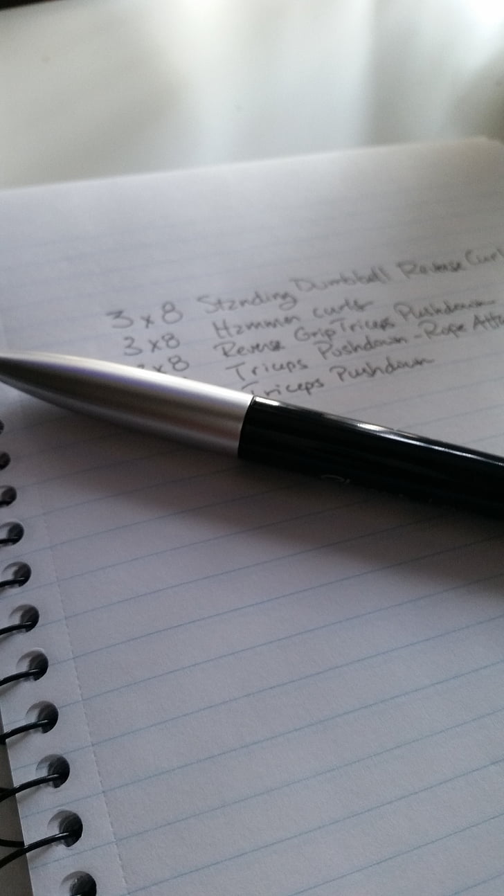Notes, remise en forme, stylo, papier, Journal intime