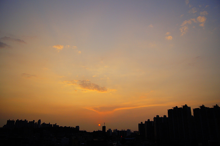 світіння, жовтий, Захід сонця, Республіка Корея, небо