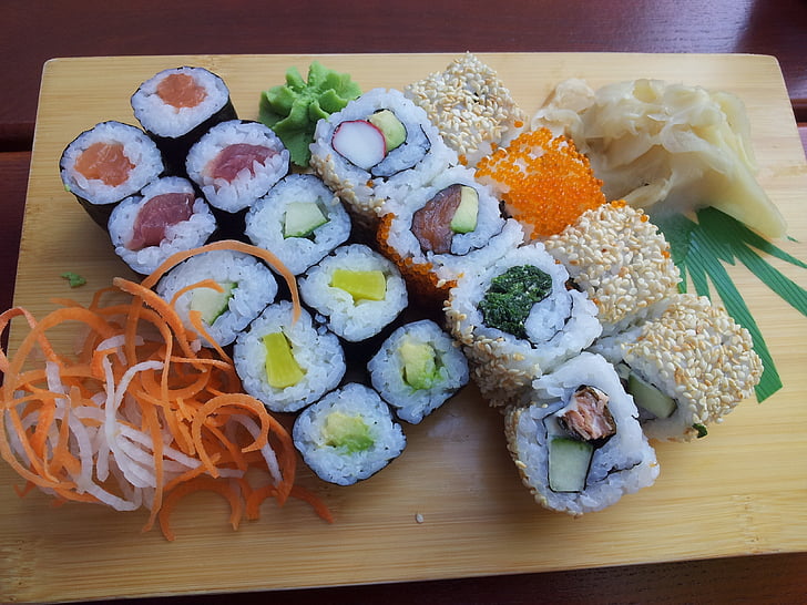 Sushi, Azja, ryż, ryby, jedzenie, morze