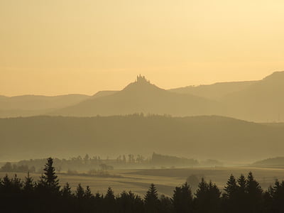 Hohenzollern, Swabian alp, slott, landskap, ljus