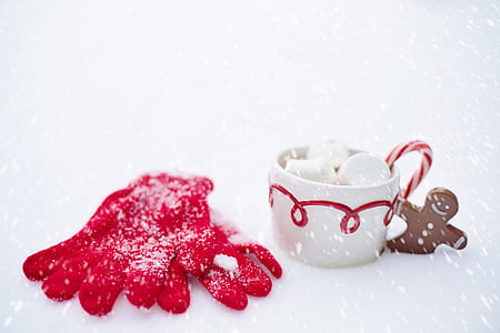 xocolata calenta, neu, l'hivern, xocolata, calenta, Copa, beguda