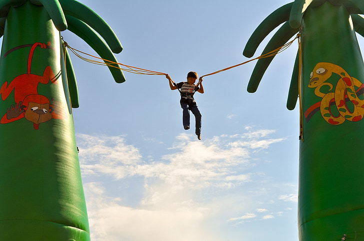 oyunu, kutlama, eğlenceli, Çocuk, atlama, bungee-jumping, Orman