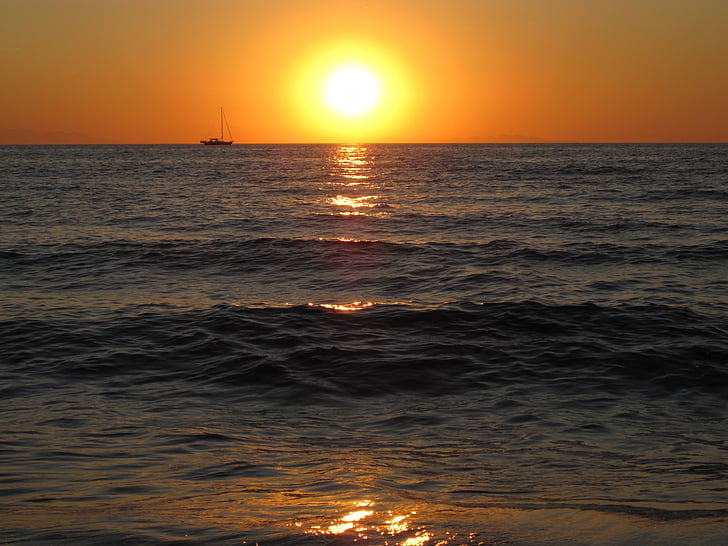 sea, mediterranean, sunset, sunset sea, afterglow, holiday, sun