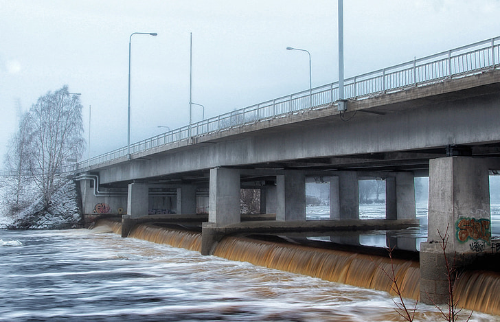 Suomi, Bridge, vesi, River, virtaus, talvi, lumi