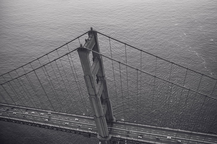 grå, skala, Foto, Golden, Gate, Bridge, biler