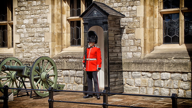 nationalgarden, sikkerhed, London, soldat, berenmuts