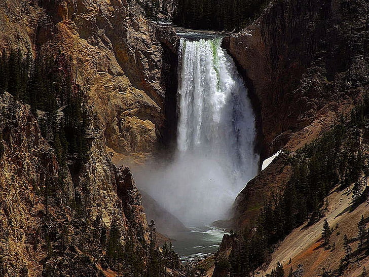 Falls, nižšia, Yellowstone, vodopády, krajinky, Príroda, vodopád