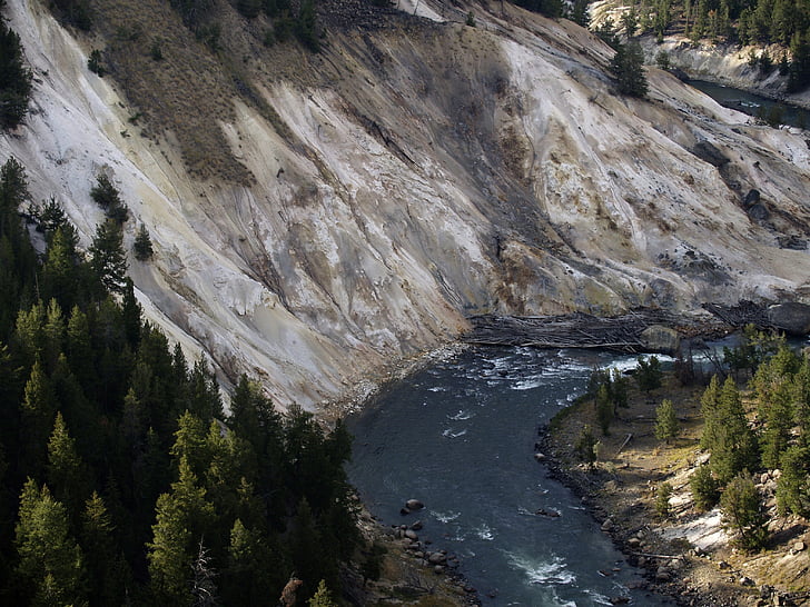 rivière Yellowstone, Parc national de pierre jaune, Wyoming, é.-u., montagnes, sec, attraction touristique