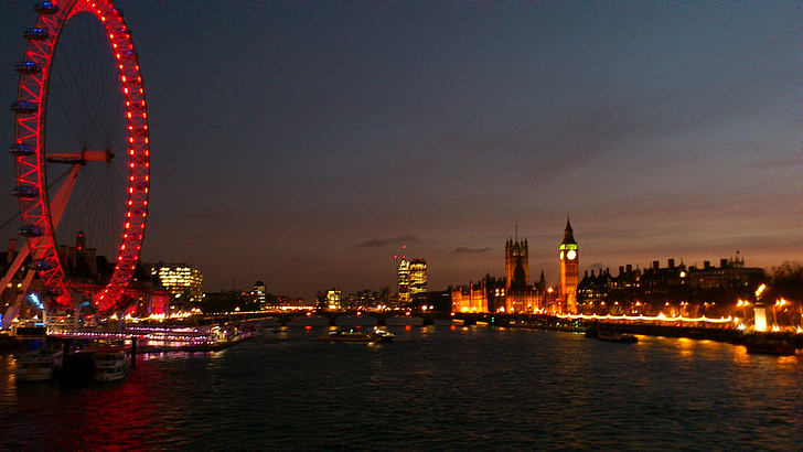 Londýn, London eye, noc, Thames, rieka Procházka, domy parlamentu, jeseň