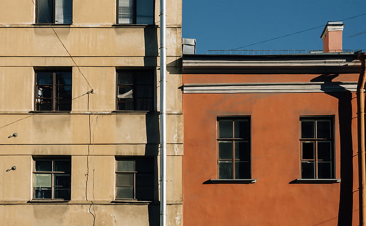 Rússia, St pete, St. petersburg, edifício, janela, cara, fachada