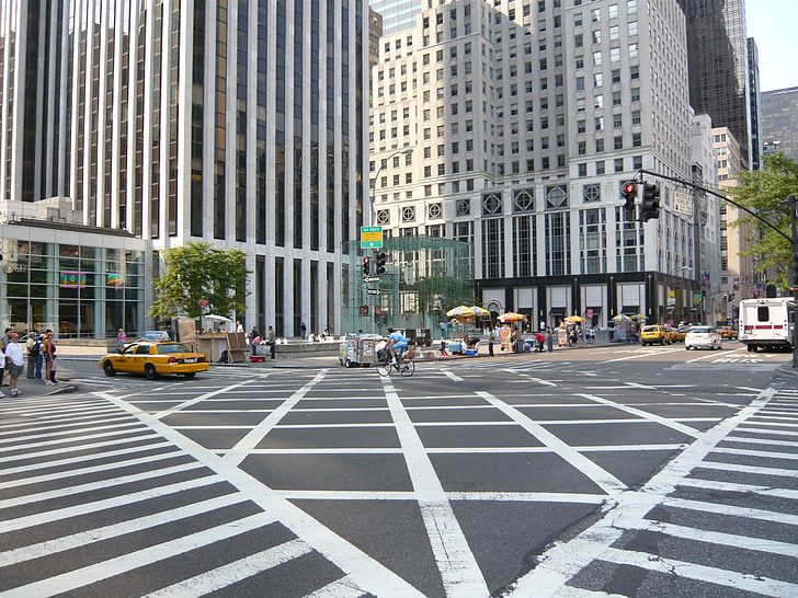 new york, zebra crossing, road, city