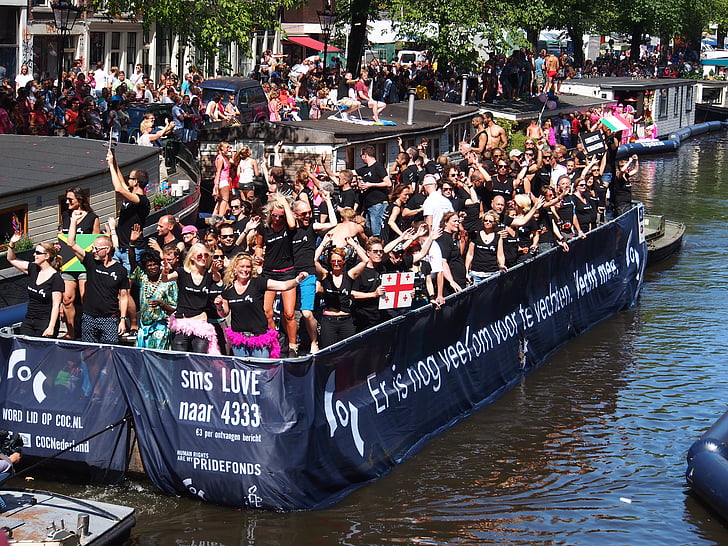 Gay pride, Amsterdam, loďou, Prinsengracht, Holandsko, Holandsko, Homo