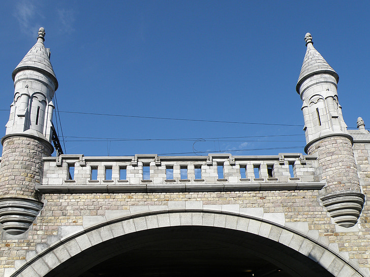 Antwerpen, spoorberm, vasúti, viadukt, híd, pillér, torony