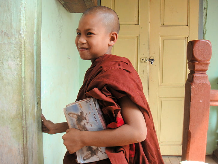 Mnich, Myanmar, religia, Buddyzm, Birmy, dziecko, chłopiec