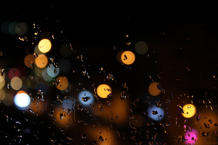 Bokeh, Tropfen, Regen, Glas, dunkel