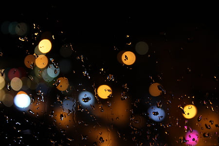 bokeh, goccia, pioggia, vetro, scuro