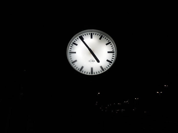 clock, time, clock face, night, railway station, station clock