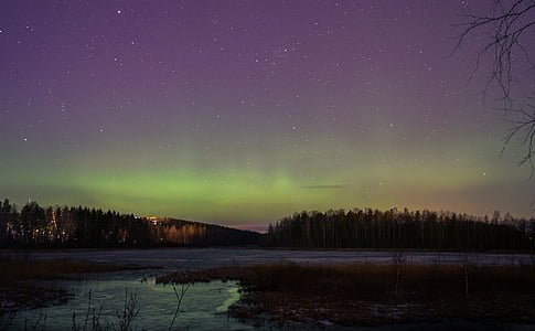 Norther světla, Finsko, Aurora, Finština, Les, jezero, světlo