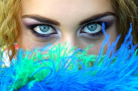 œil, bleu, vert, jeune fille, gène, séduisant, maquillage