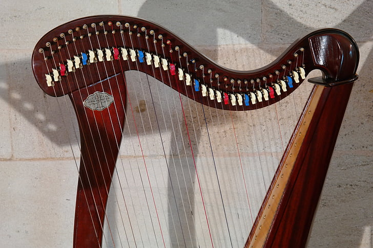harpe, plukkede string instrument, musikinstrument, strengeinstrumenter instrument, strenge, stemme pins, hals