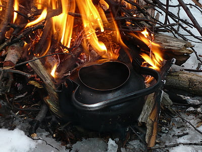 vatra, kuhalo za vodu, zaustavljanje, Stari čajnik, vatra - prirodni fenomen, plamen, topline - temperatura