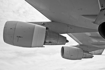 Flugzeug, Flugzeug, Flugzeugmotoren, Flugzeug, Luftfahrt, schwarz-weiß-, Flug