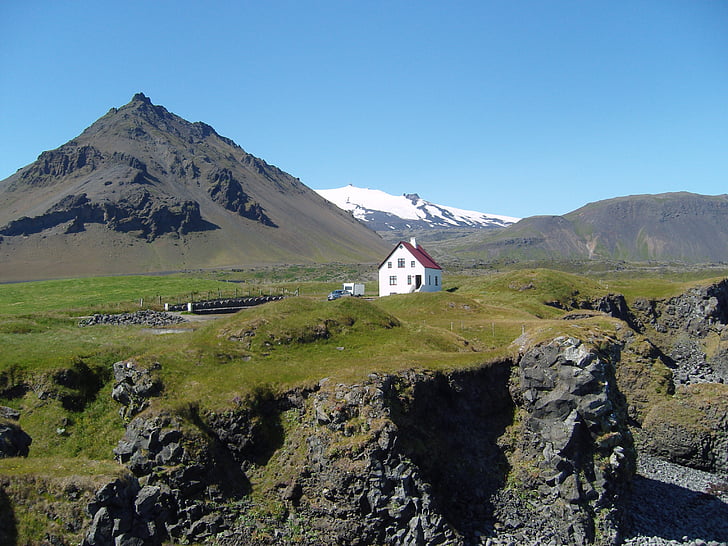 Islande, šļūdonis, mājas, lava, vulkānisko iežu, kalnainā, klinšainas