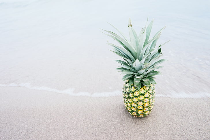 pineapple, fruit, beach, tropical, food, sand, fresh