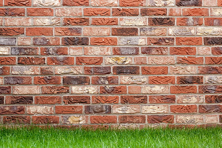 clinker bricks, clinker wall, brick, grass, rush, garden wall, outer wall
