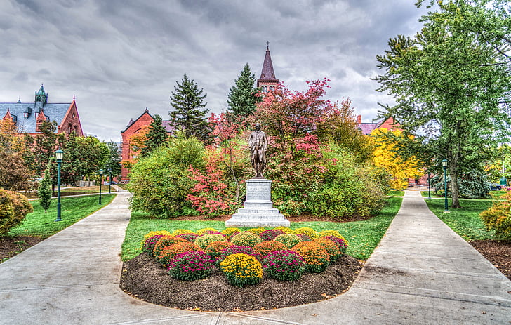 Univerza v Vermontu, arhitektura, padec, jeseni, listje, oblačno nebo, Burlington