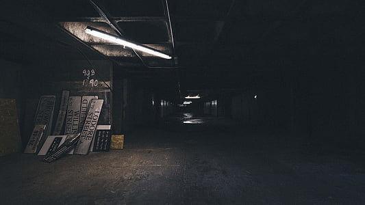 abandoned, alley, black-and-white, building, dark, empty, indoors