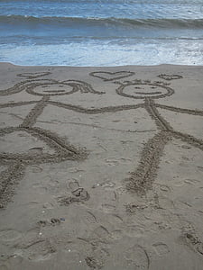 love, beach, sea, drawing, sandy beach, in love, sand
