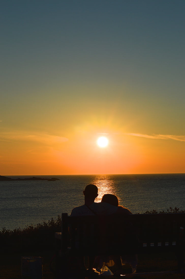 par, solnedgång, röd, St ives, Cornwall, havet, Orange