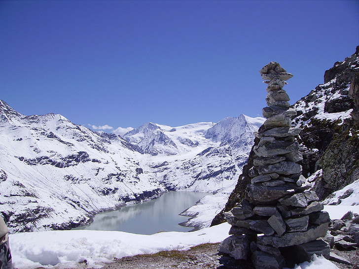 ปรับระยะห่าง, ภูเขา, ทะเลสาบ, หิมะ, ซัมมิท, สวิตเซอร์แลนด์, เดินป่า