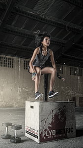woman, track, suit, jump, box, exercise, fitness