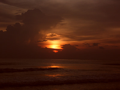 solnedgang, stranden, landskapet, Mexico