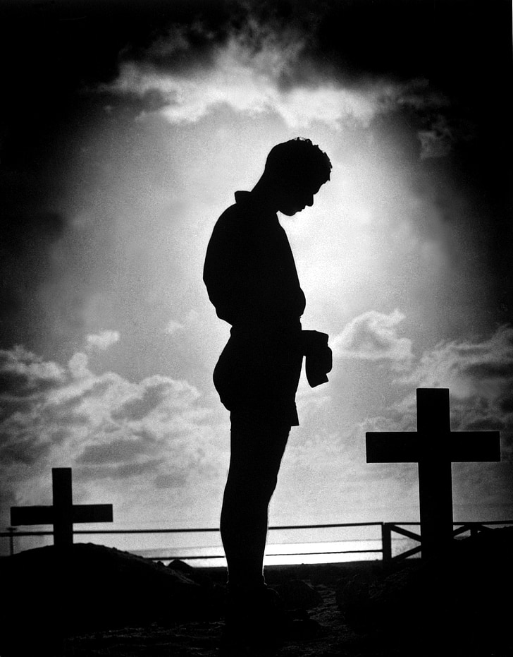 1944, andra världskriget, mannen, soldat, stående, grav, gravsten