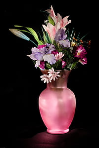 assorted, flower, bouquet, Flowery, vase, black background, studio shot