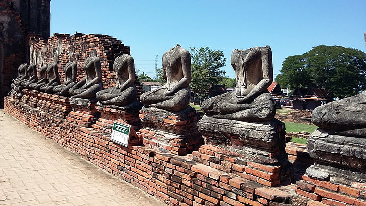 ayutthaya, thailand, old city, statues, lotus sitting, no heard, ancient