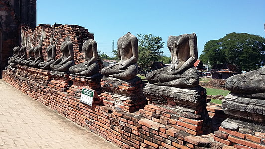 Ayutthaya, Thaiföld, régi város, szobrok, Lotus ülő, nem hallottam, ősi