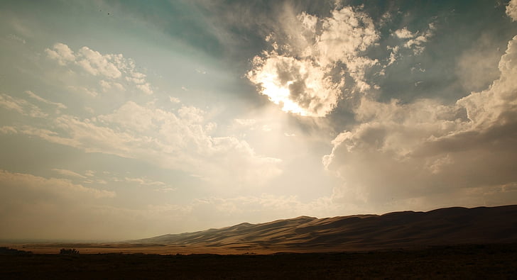 Sky, felhők, napfény, beszűrődik, napos, sivatag, homok