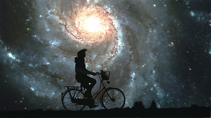 Galaxia, bicicleta, bicicleta, pasar, ciclista, otoño, bosque